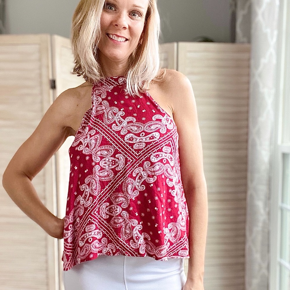 Red paisley print top - Picture 2 of 3